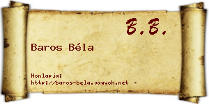 Baros Béla névjegykártya